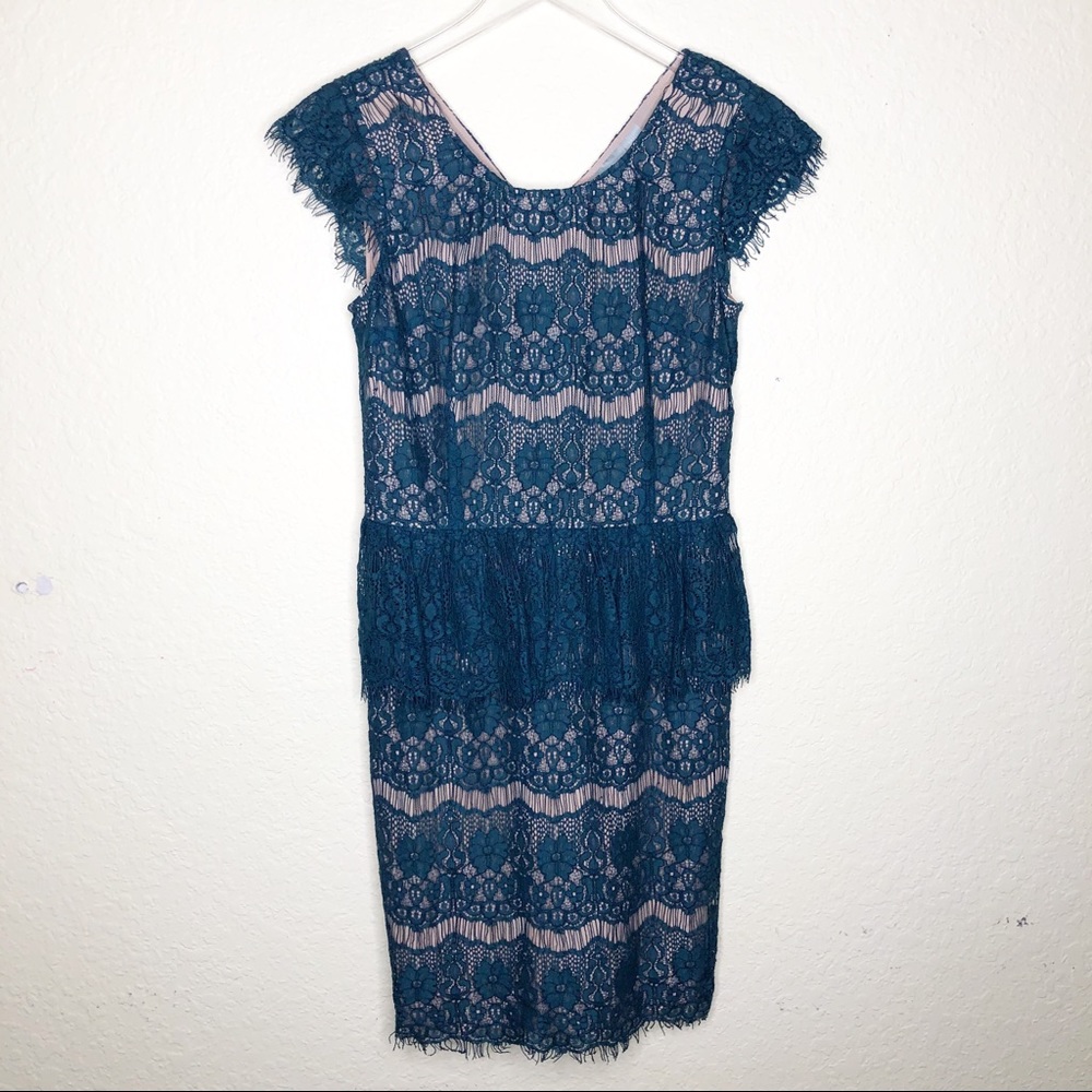 Anthro | Maeve Blue Lace Peplum Dress Size Small